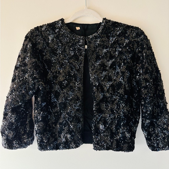 Unique Vintage Jackets & Blazers - Unique Vintage Black Sequin Jacket